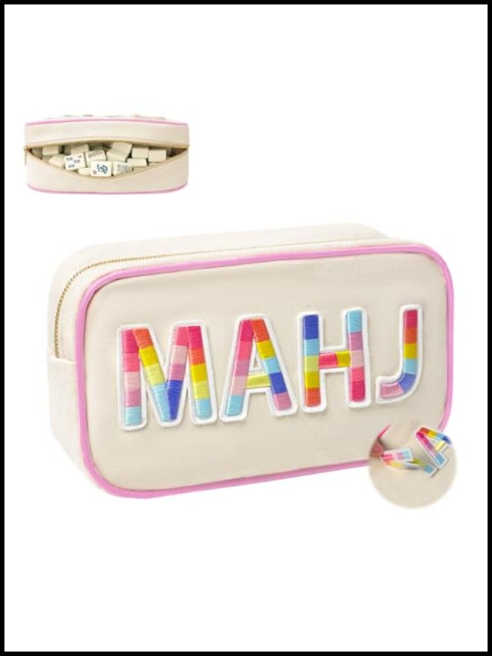 Mahjong Tile Bag with Zipper - Canvas Storage Bag for Tiles Game Case